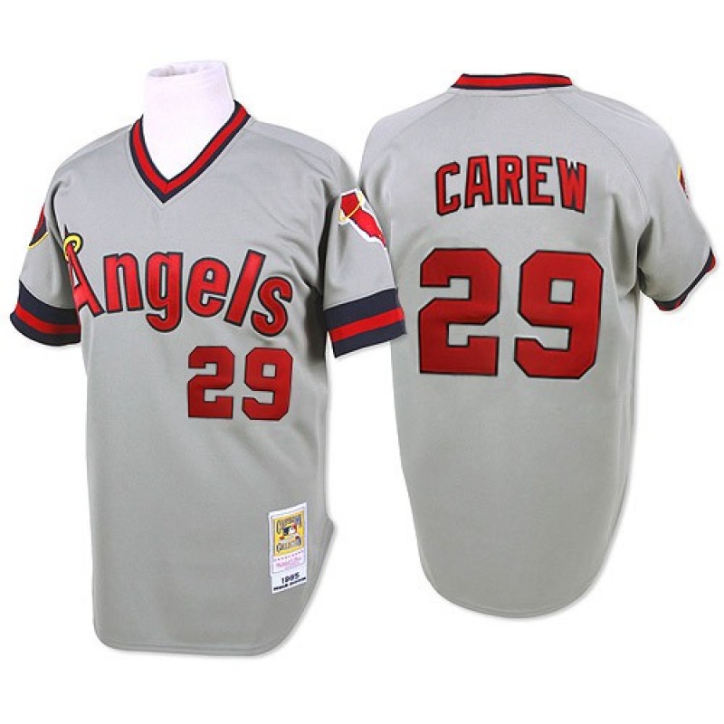 Men Los Angeles Angels 29 Carew Gray Throwback MLB Jerseys